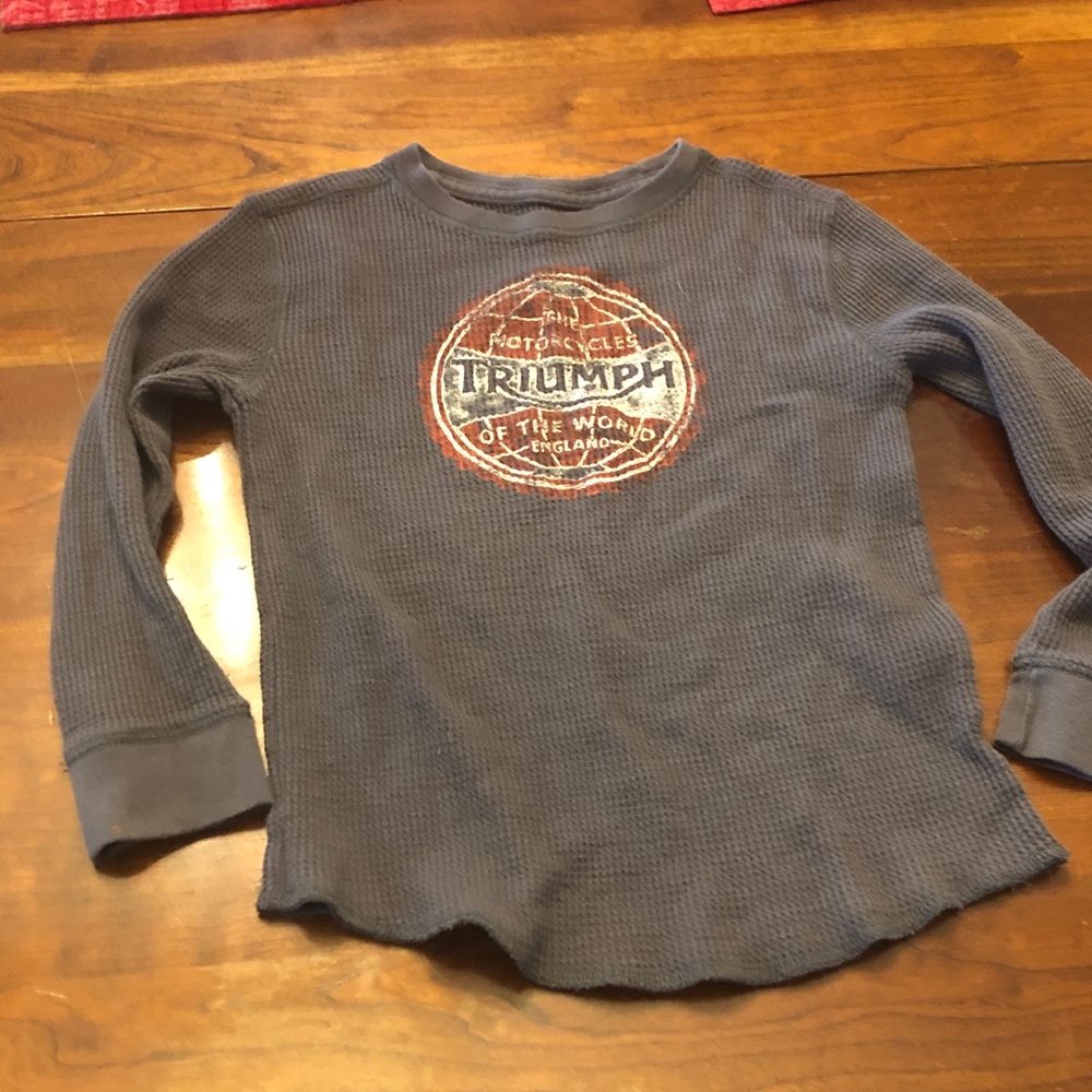 Triumph Blue Waffle Knit Long Sleeve Tee with Chest Crest